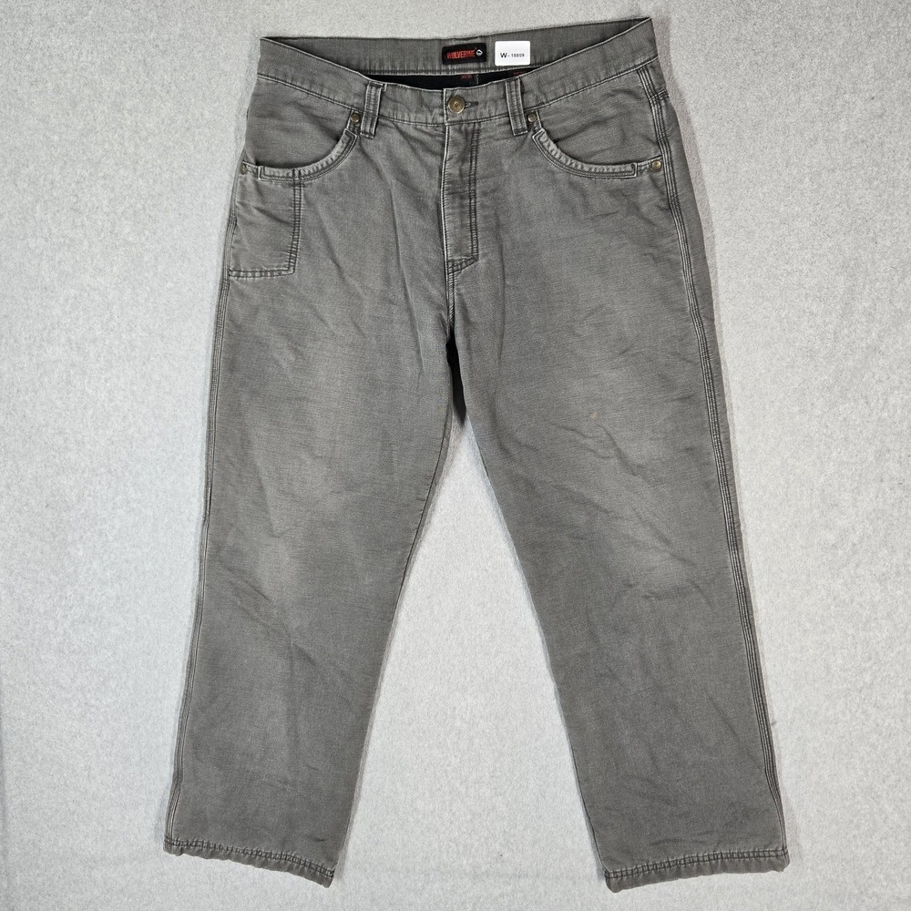 Wolverine Men Pants 34X30 Gray Carpenter Workwear Logo Fleece Lined READ